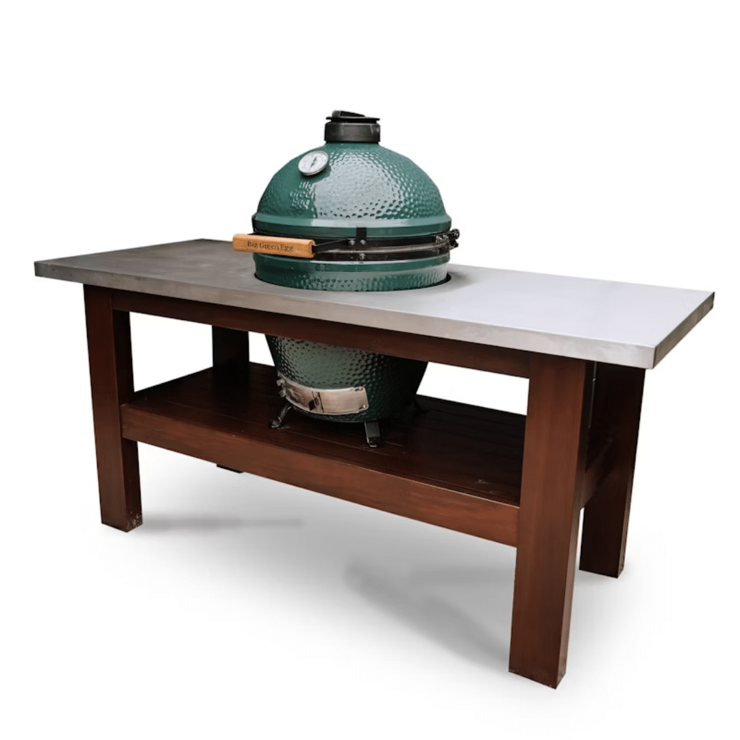 Stainless Steel Topped Premium Royal Mahogany Table for Large Big Green Egg London Essex Group