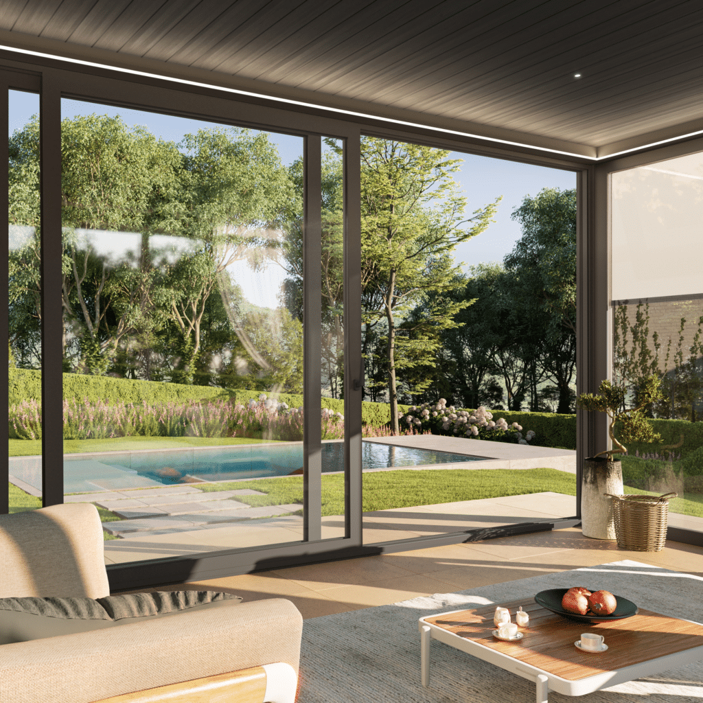 Double glaze glass pergola